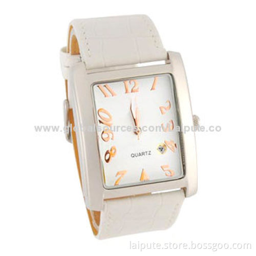 Stylish White Big Face Water-resistant Stainless Steel Analog Quartz Watch with Date, 3.5x4.0cm Case